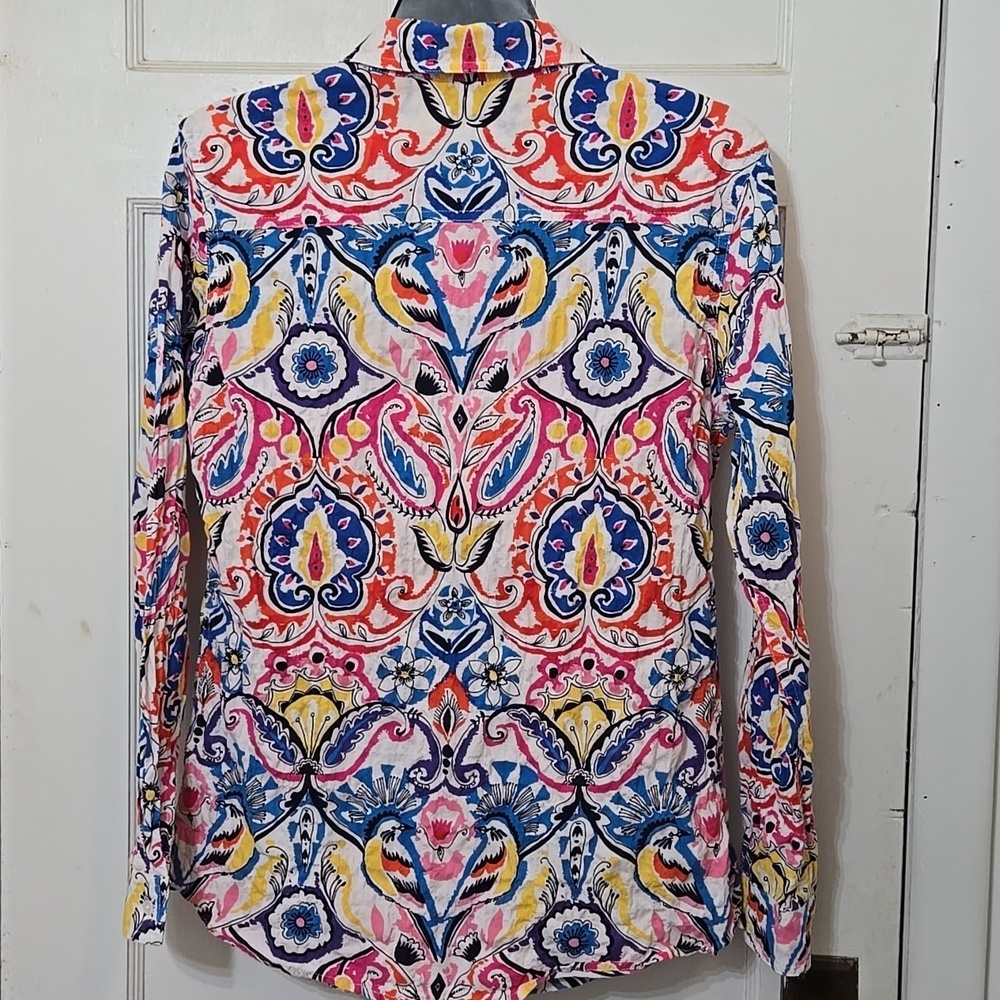 J. McLaughlin Lois Boho PAISLEY Floral BUTTON Womens Collared SHIRT TOP BLOUSE S - Picture 5 of 7